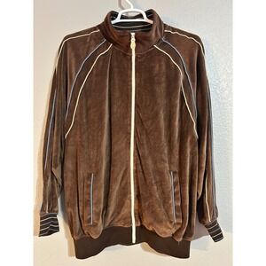 Koman New York Mens XL Brown Velour Track Jacket Full Zip Blue Piping #497‎
